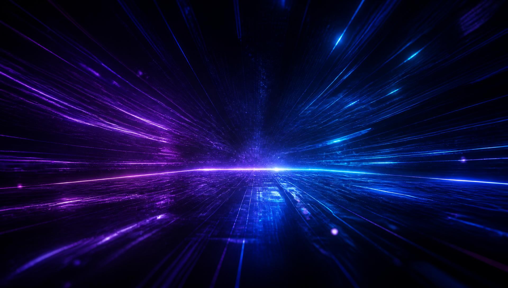Abstract streaks of violet and blue light signaling momentum in digital advertising